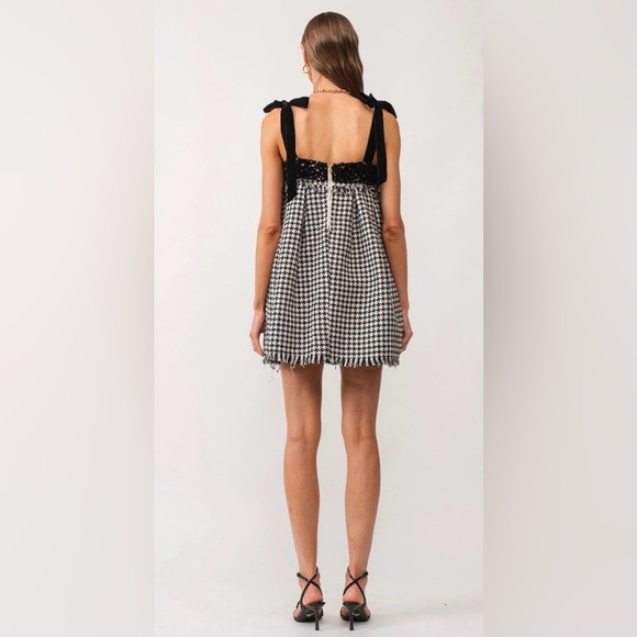 Sofie The Label She’s Classy Houndstooth Printed Tweed Sequin Mini Dress Party - Picture 4 of 13